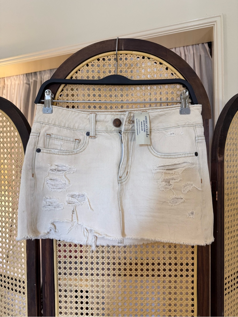American Eagle Outfitters Cream Denim Mini Skirt